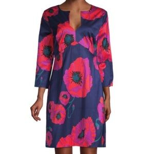Trina Turk Navy Dress with Pink and Red Floral Accents